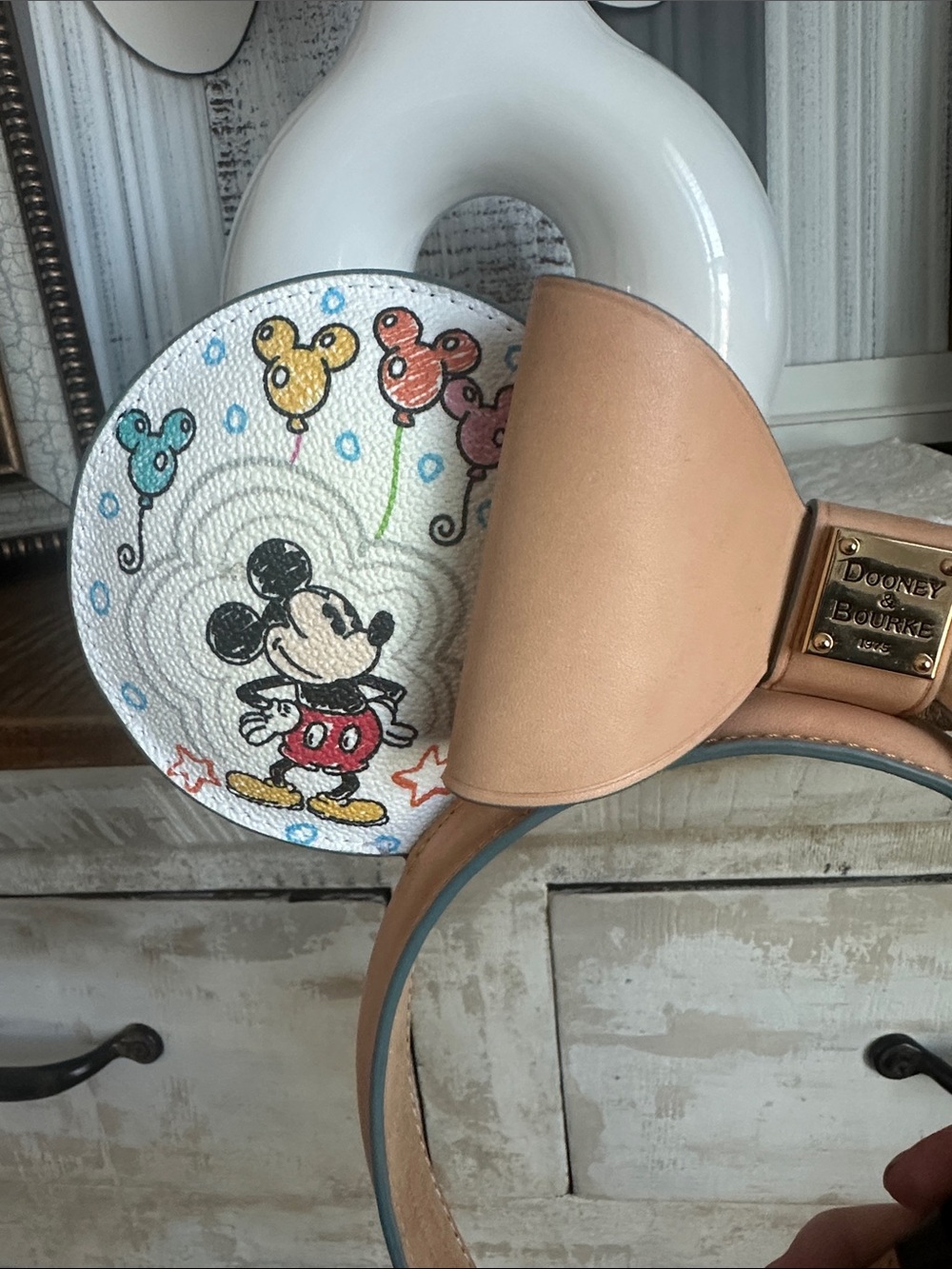 Disney Dooney & Bourke Sketch  Tan Leather Bow Mickey & Minnie Ear Headband - Picture 2 of 7